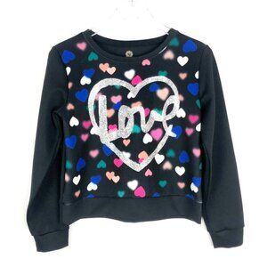 Total Girl Sweatshirt Kids Size XL-16 Black Silver Love Sparkly Heart Graphic